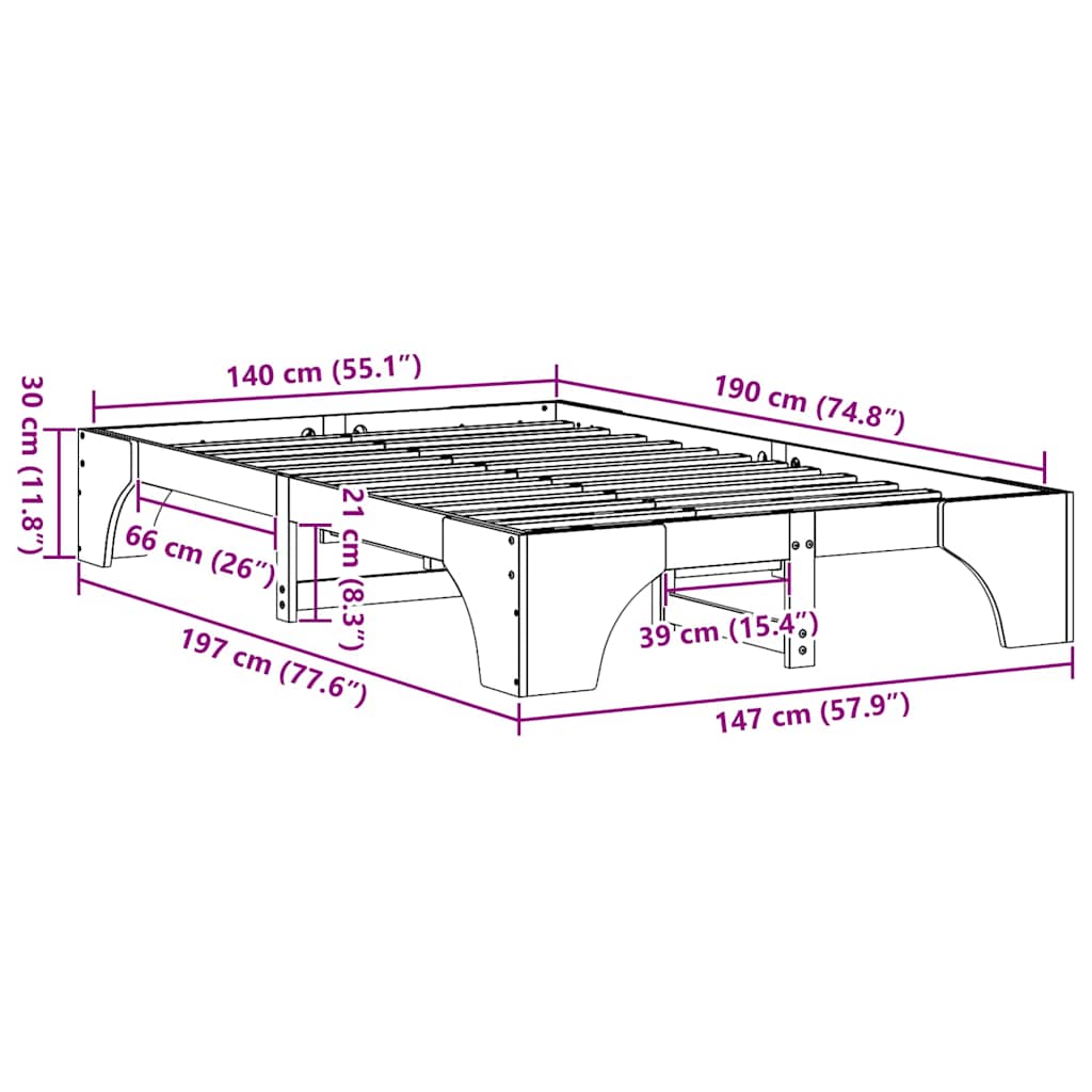 Bettgestell Weiß 140 x 190 cm Massivholz Kiefer